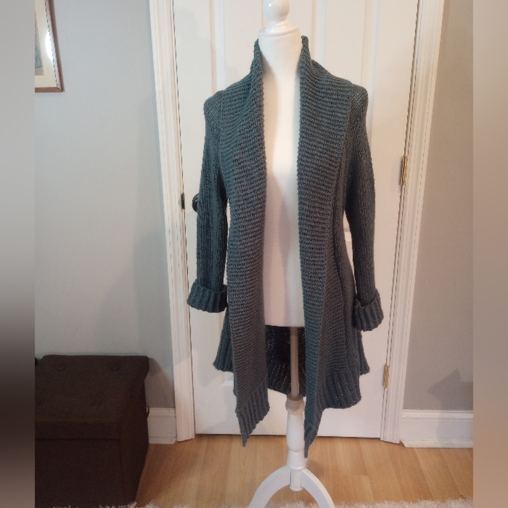 Anthropologie Angel Of The North Long Grey Chunky Cardigan Medium Petite